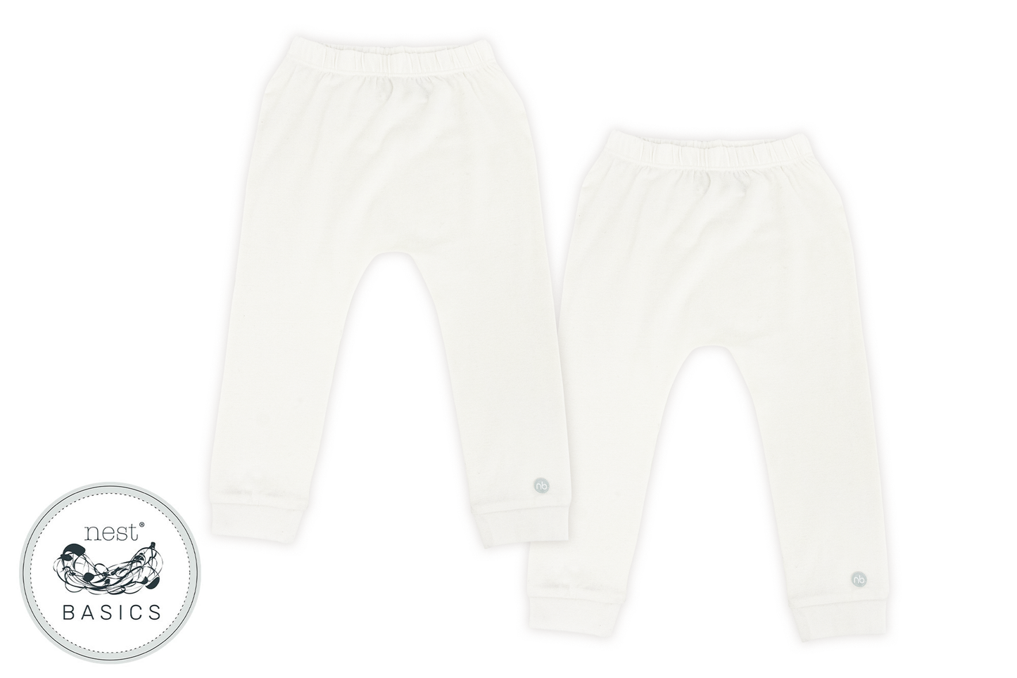 Basics Organic Cotton Ribbed Harem Pants (2 Pack) - White - Nest Designs